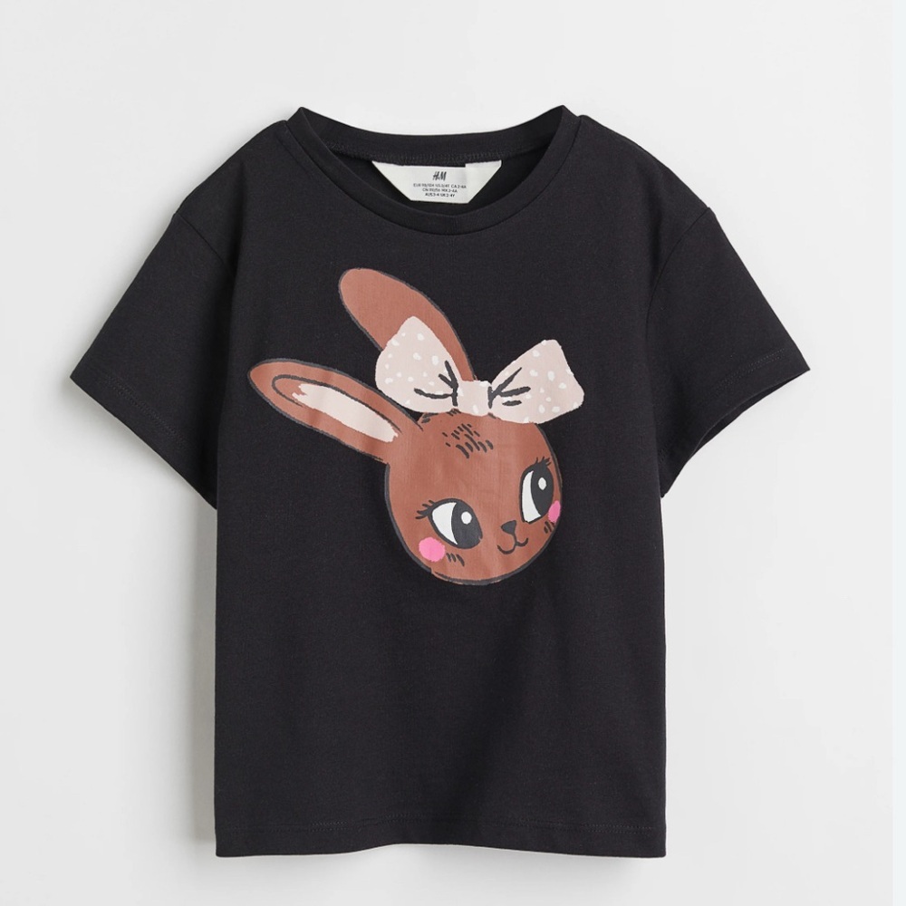 H&M Black Girl’s T-Shirt with Bunny Design - 5t/6